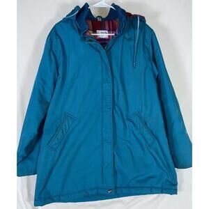 Vintage Windsor Bay Winter Coat Blue Insulated Plaid Quilted Lining Hood Option